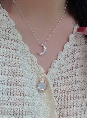 持恒s925纯银肌理感月亮项链女韩国东大门ins潮冷淡风月牙锁骨链