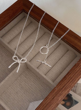 持恒S925纯银ot扣蝴蝶结长款项链女韩国春夏新款小众设计感毛衣链