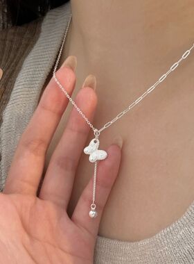 持恒S925纯银简约百搭蝴蝶项链女2026年新款潮百搭小众设计锁骨链