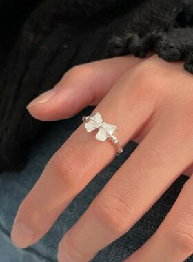 持恒韩国韩版蝴蝶结戒指女S925纯银ins森系时尚指环高级2026新款