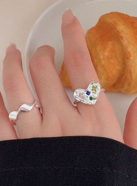 持恒s925纯银爱心开口戒指女韩国秋季新款百搭高级感轻奢波浪指环