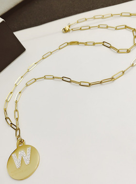 秋冬字母钛钢项链女潮长款毛衣链