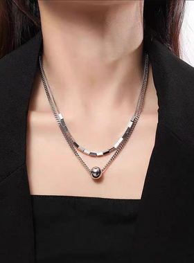 钛钢双层女气质项链锁骨链