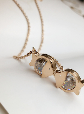 双鱼锁骨链钛钢项链女玫瑰金学生