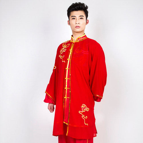 拳心拳意太极服练功服表演服装披风三件套红色刺绣金龙凤祥云团体 - 图2
