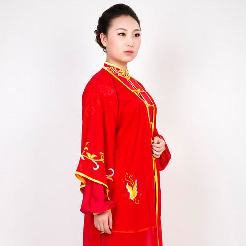 拳心拳意太极服练功服表演服装披风三件套红色刺绣金龙凤祥云团体 - 图1