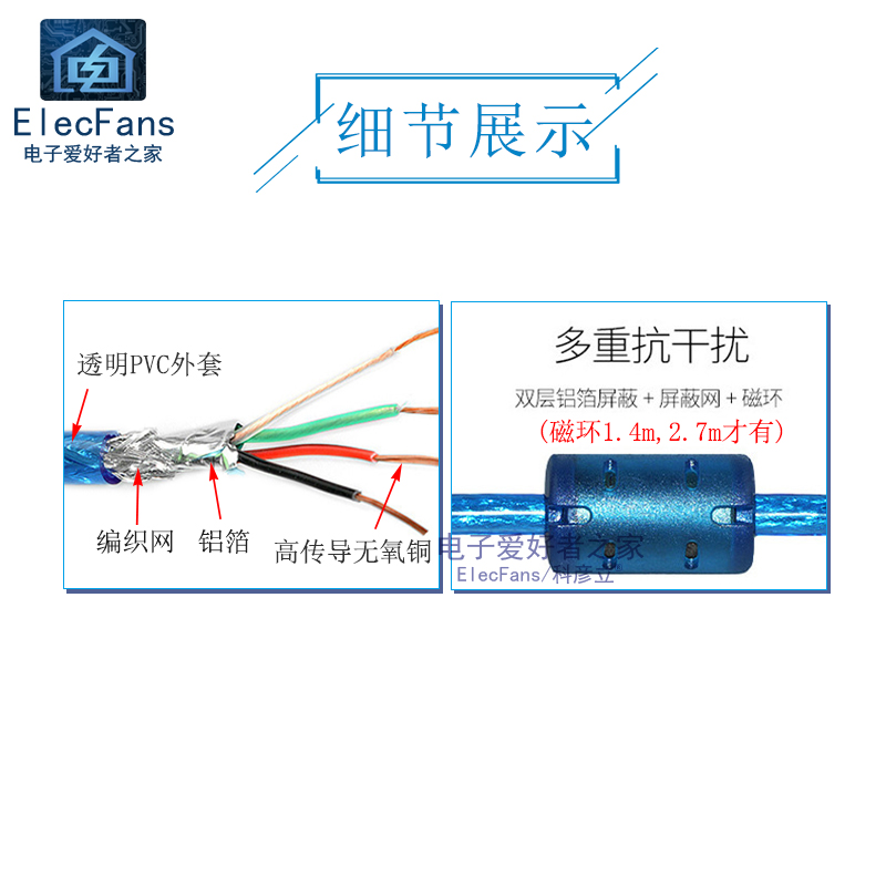 USB延长线公头对母座 电脑U盘鼠标键盘USB2.0加长数据线转连接线 - 图0