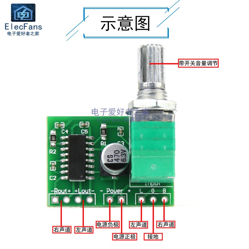 PAM8403微型数字功放板 2*3W瓦 双声道D类 可调音量 音箱音响模块 - 图1