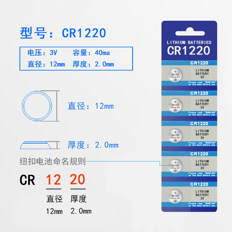 (5粒)CR1220 纽扣电池3V手指灯汽车遥控钥匙指南针手表扣式小电子 - 图2