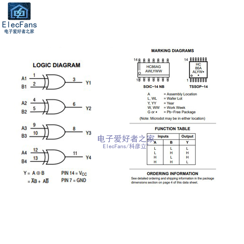 (2个)直插74HC86 DIP-14 四路2输入异或门 逻辑IC芯片 MC74HC86 - 图0