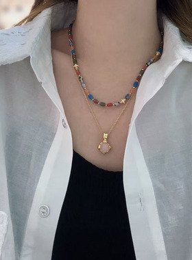 韩国新款复古彩色天然石项链
