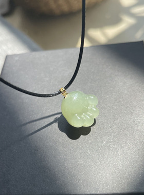 ZHAZHA新款时尚简约百搭小众18K金扣和田玉猫爪吊坠女 高级感项链