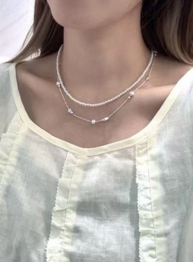 ZHAZHA韩国新款时尚简约百搭小众设计感双层珍珠项链女高级感颈链