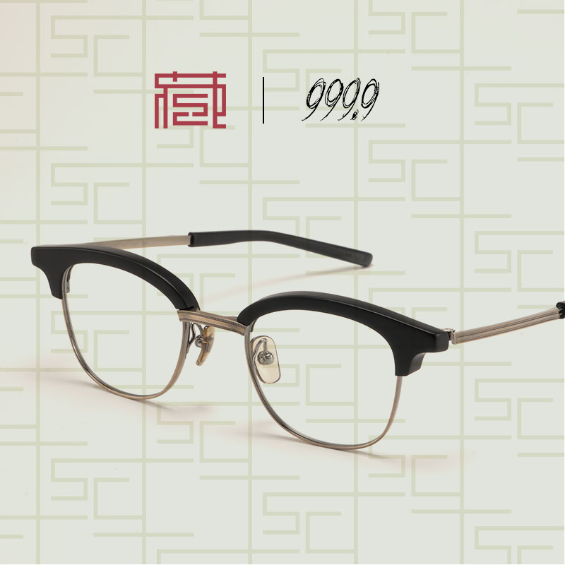 999.9眼镜M-165日本手工镜框FOURNINES商务眉框北京镜架收藏社 - 图0
