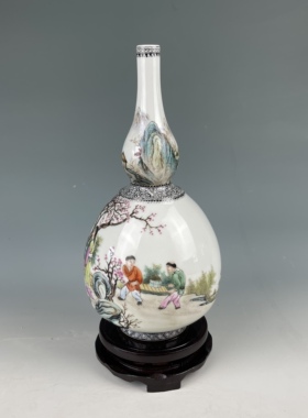 景德镇陶瓷花瓶插花摆件粉彩仿古全手工手绘家居客厅博古架装饰品