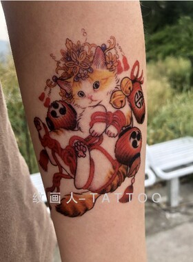 卡通猫咪纹身贴浮世绘日系可爱