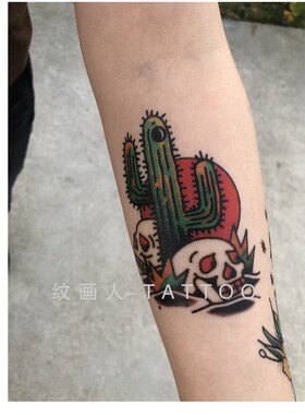 骷髅头仙人掌沙漠潮流酷纹身贴