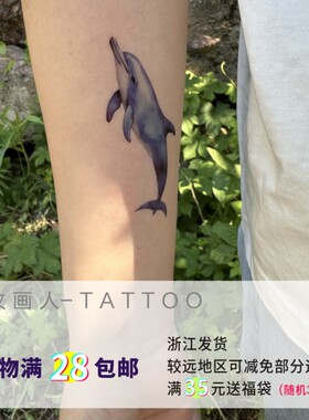 原创蓝色海豚纹身贴防水持久