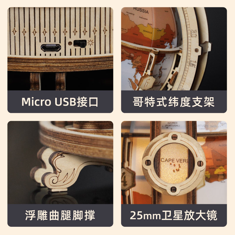 若客若态地球仪发光拼图夜灯玩具3d立体木质拼装模型diy手工礼物 - 图2