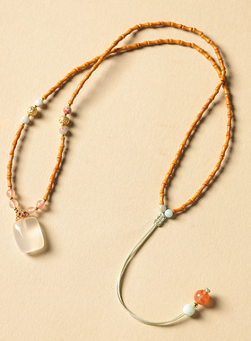 白玛瑙祥云如意锁吊坠吉祥平安锁玉髓橄榄核竹节新中式锁骨链项链