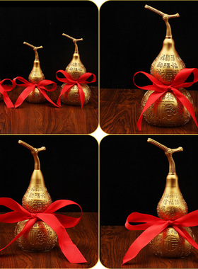 新款黄铜百福葫芦创意家居茶几电视柜摆件沙金金属工艺品铜器摆件