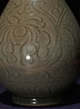 龙窑柴烧 刻花玉壶春瓶  纯手制南窑笔记 龙泉青瓷花器花道花瓶