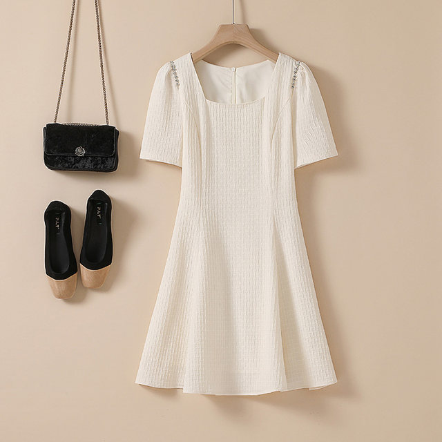 Rhinestone high waist A-line slim dress