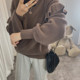 Ruffled gentle outer black round neck pullover sweater