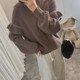 Ruffled gentle outer black round neck pullover sweater