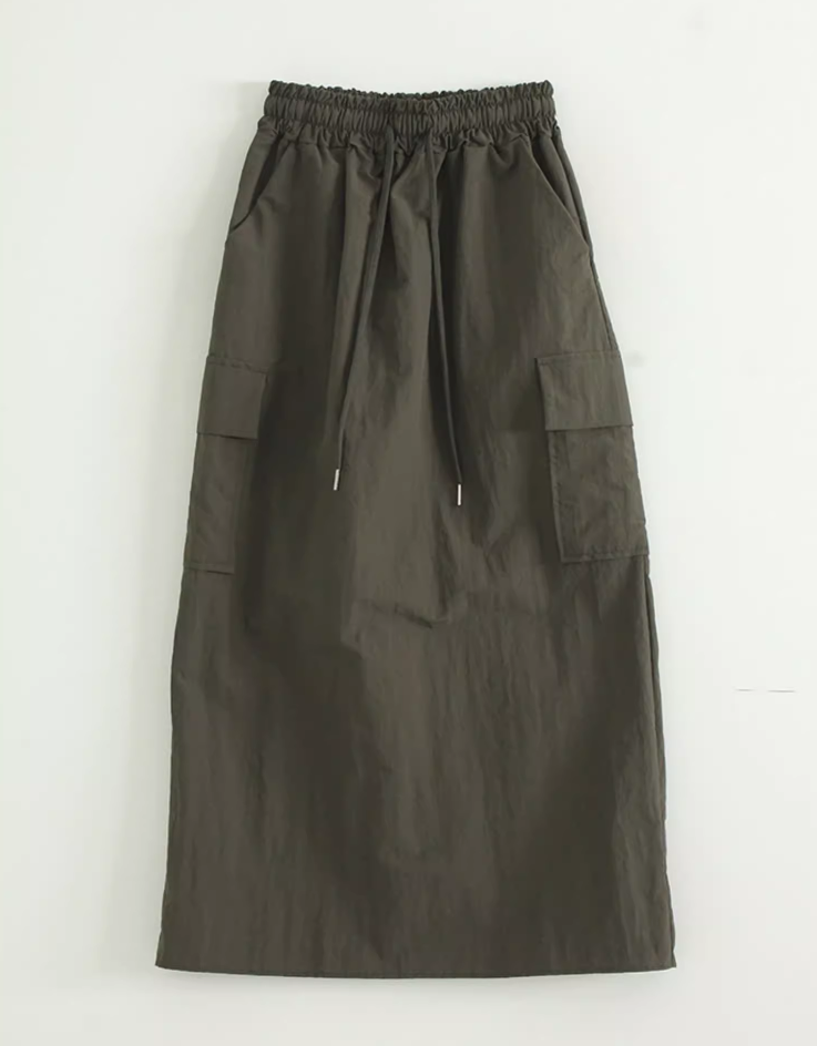 韩国代购23S/S paper cargo H line long skirt 尼龙工装长裙