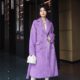 高级感双色羊毛轻奢名媛风薄雾紫系带温柔慵懒优雅长毛大衣外套女