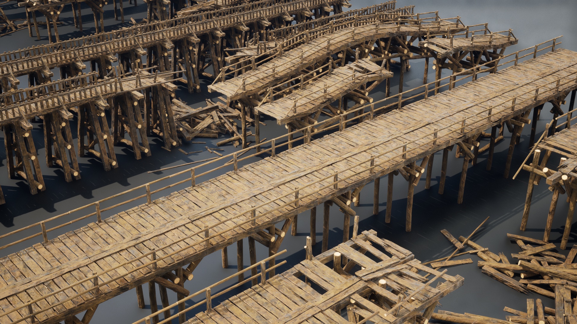 UE4虚幻5 Wooden Bridges Optimized优化木桥桥梁道具 4.27-5.3-图0