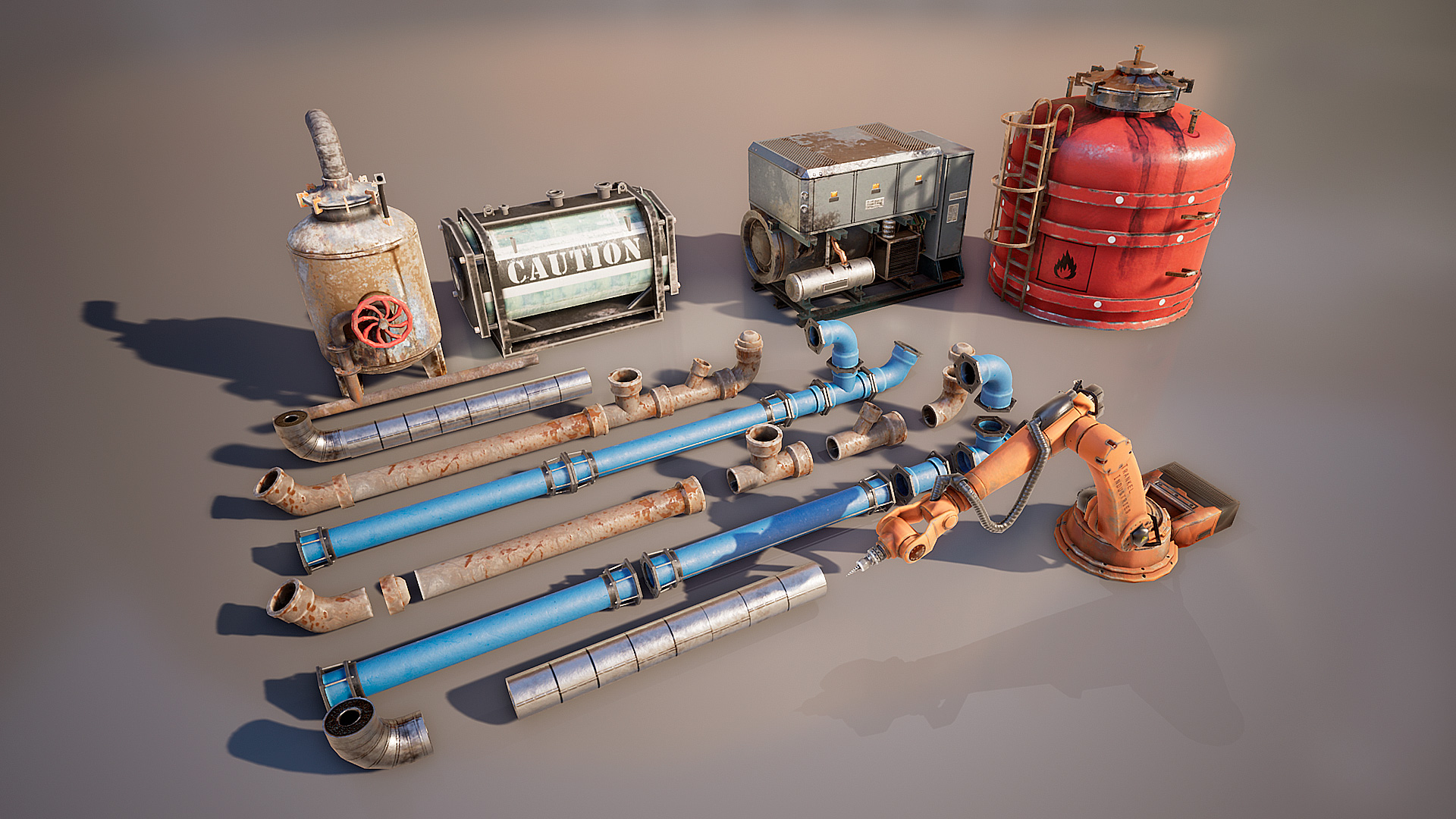 UE4虚幻5 Industrial Props Set 风格化工业水管铁罐道具合集 - 图2