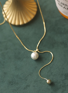 抽拉式长款仿珍珠项链女小众轻奢