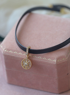 冬季黑色罗盘嘻哈颈链女复古项链