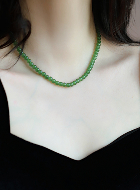 爆款新中式绿色串珠元宝扣项链女