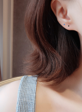 简约纯银彩色水钻养耳洞耳钉