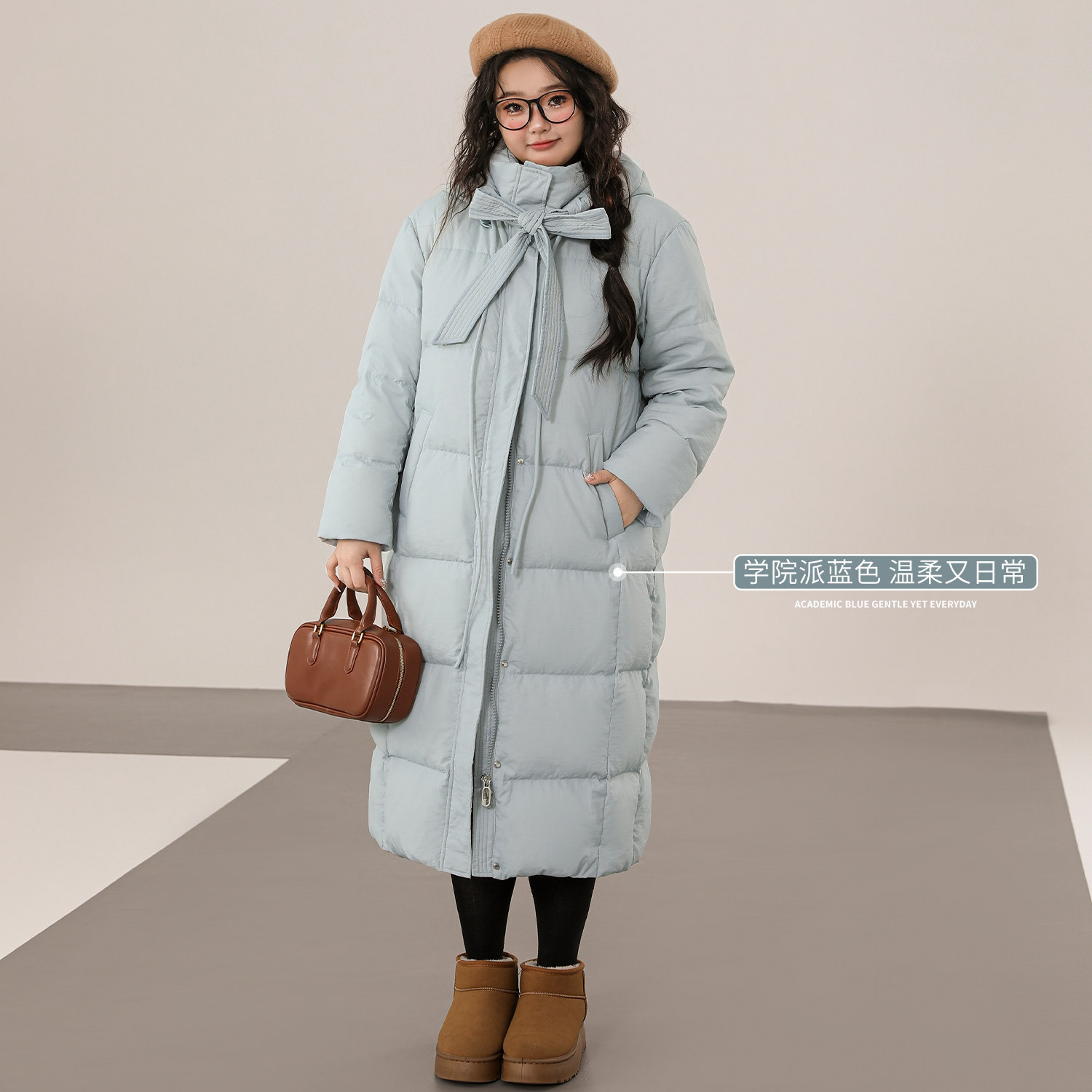 大码百分百微胖mm女装冬保暖双重帽绳羽绒服中长版超厚外套