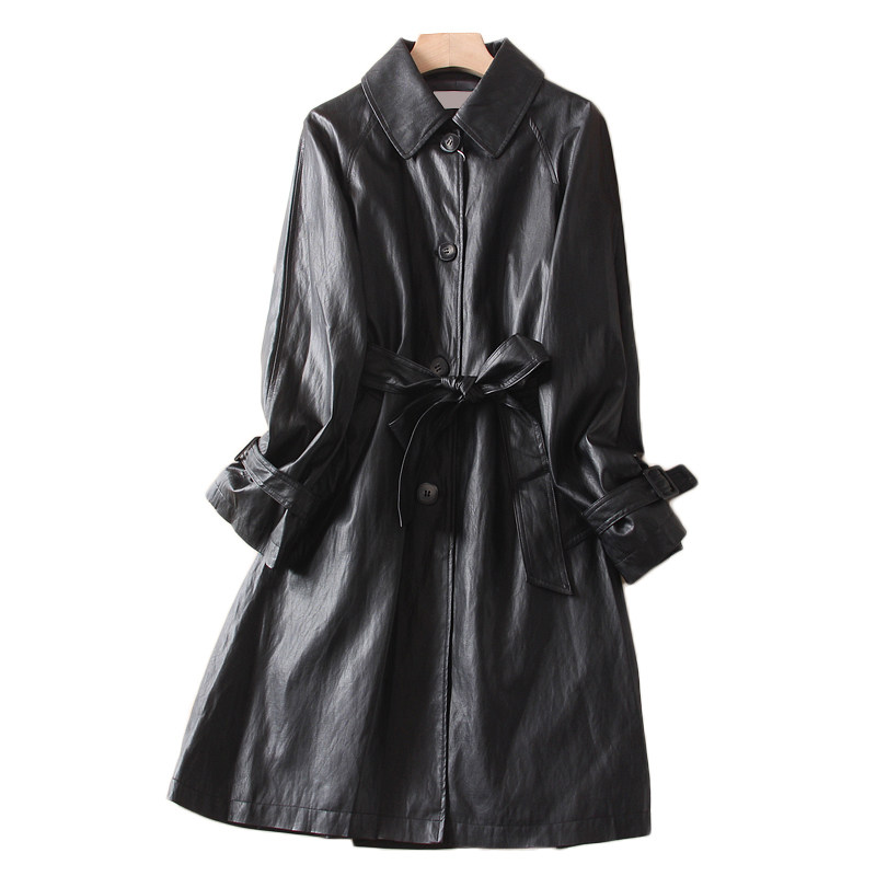 2025秋季新款 翻领休闲水洗PU皮简约单排扣中长款腰带 女风衣外套,淘宝优惠券,粉丝福利购,淘宝优惠卷