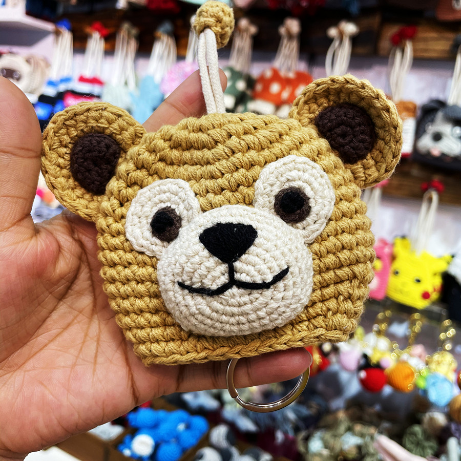 包邮创意卡通针织钥匙包成品 水手熊紫兔毛线钥匙套汽车钥匙圈