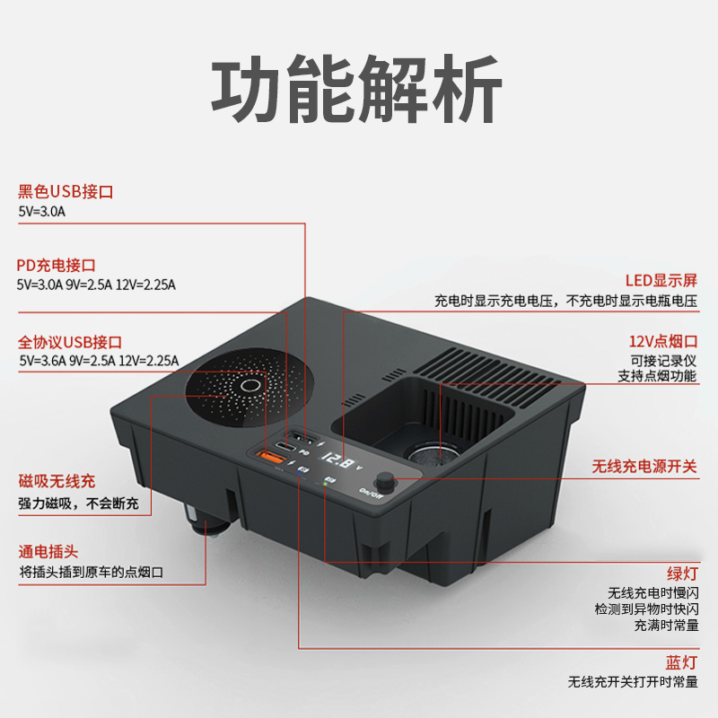 大众速腾车载无线磁吸充电器苹果13快充3.0点烟器USB改装一拖二PD - 图1