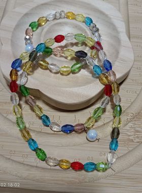 女款彩色玻手串项链套装小众设计感闺蜜礼物送女友彩虹多巴胺色系