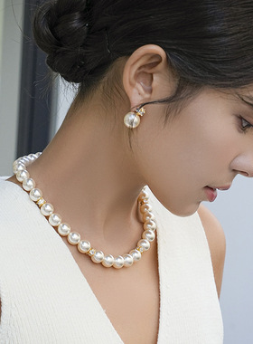 施华家珍珠项链女欧美时尚轻奢2024春夏新款优雅气质百搭锁骨链