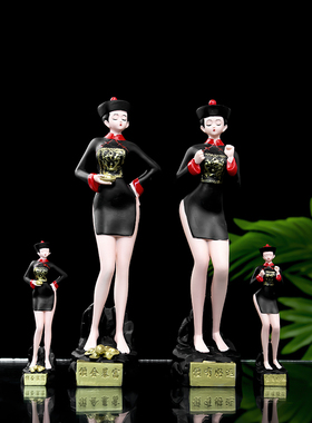 国潮新款高颜值僵尸小姐姐摆件国风二次元古风房间装饰旗袍个性