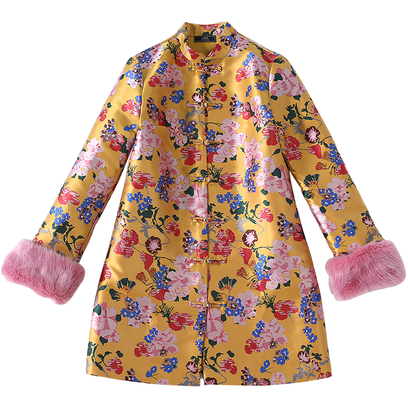Quilted cheongsam, long winter jacket, Chinese style, mid-length, 2020, A-line Quilted cheongsam, long winter jacket, Chinese style, mid-length, 2020, A-line
