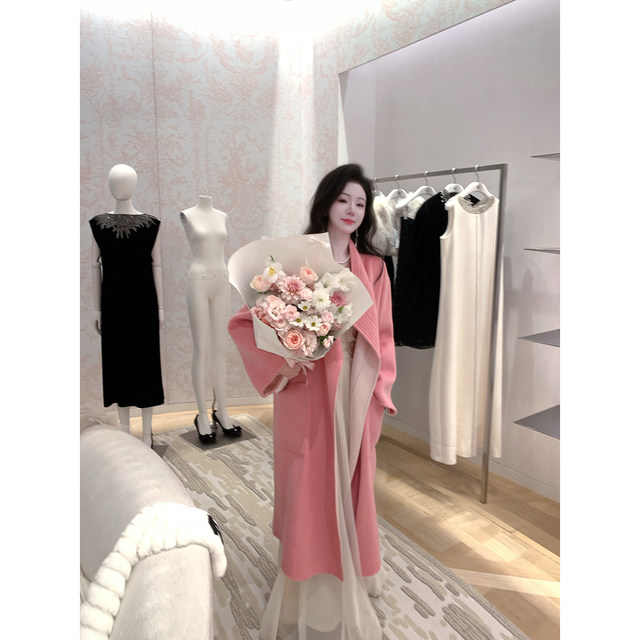 Yaqiao double-sided upstart autumn and winter heavyweight long-sleeved mid-length two-wear double-sided woolen coat for women