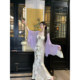 Sun Yaqiao peach ສາຂາພາກຮຽນ spring summer ເຮໂຣ bias ຕັດສີມ່ວງ floral ໂບດອກ suspender dress