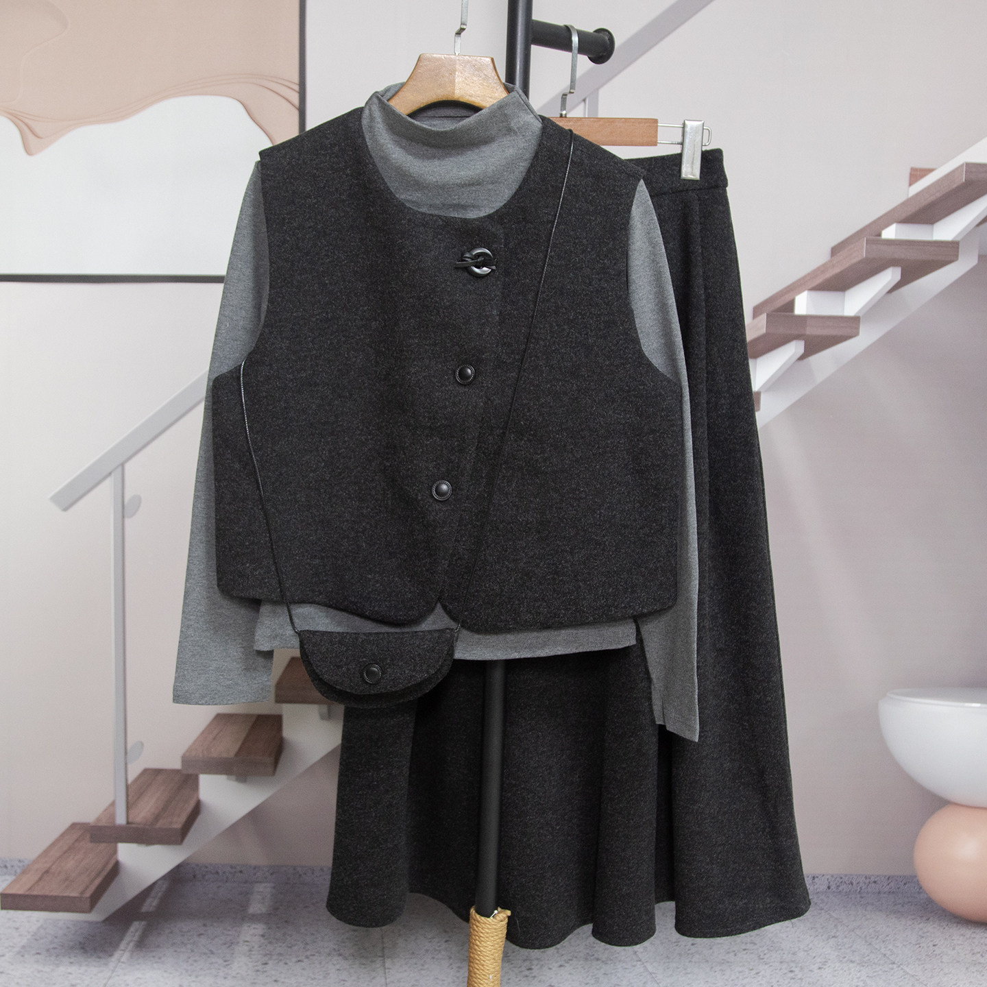 叠穿马甲T恤半身裙套装女2026春季修身显瘦时尚百搭套装裙潮58013,淘宝优惠券,粉丝福利购,淘宝优惠卷