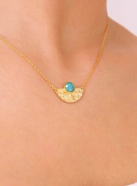 S925银Aten阿顿太阳神尼罗河蓝钻切面天然天河石项链