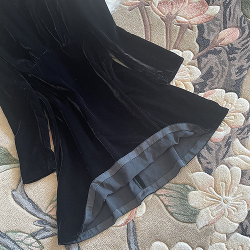 长袖春季桑蚕丝真丝丝绒连衣裙女圆领中长款真丝绒修身收腰包臀裙 - 图1